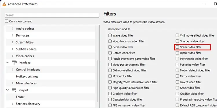 5 Ways to Extract Frames From Video 14 VLC-Select-SceneVideo-Filter-1