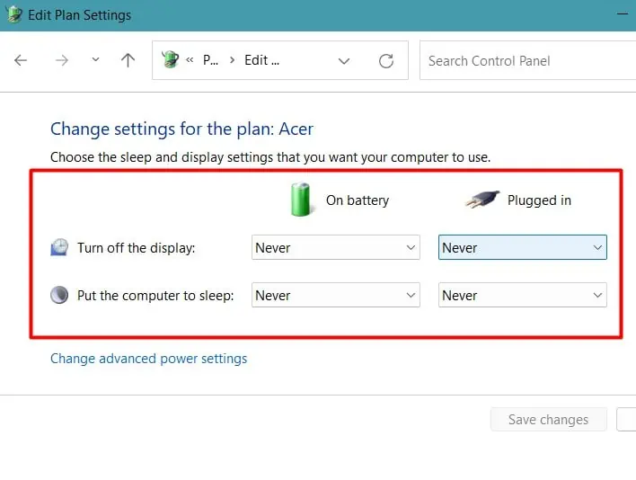 Fix: Laptop Screen Turned Black, But is Still Running 26 change-settings-to-never-turn-off
