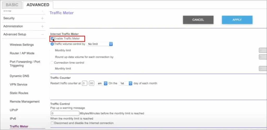 How to Monitor Internet Traffic From a Router? 9 enable-traffic-meter-1024x502