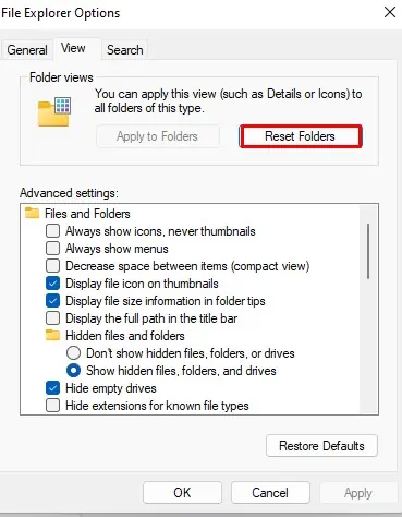 Why is My Windows Explorer Slow? 14 Ways to Fix it 23 reset-folders-button