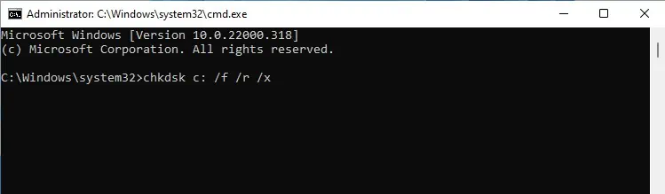 chkdsk-f-r-x