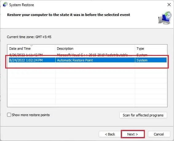 11 Ways to Fix Black Screen on HP Laptop 53 choose-a-restore-point-and-click-next