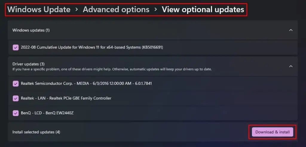 Fix: Your PC Can't Project to Another Screen Try Reinstalling the Driver or Using a Different Video Card 9 download-optional-updates-1024x494