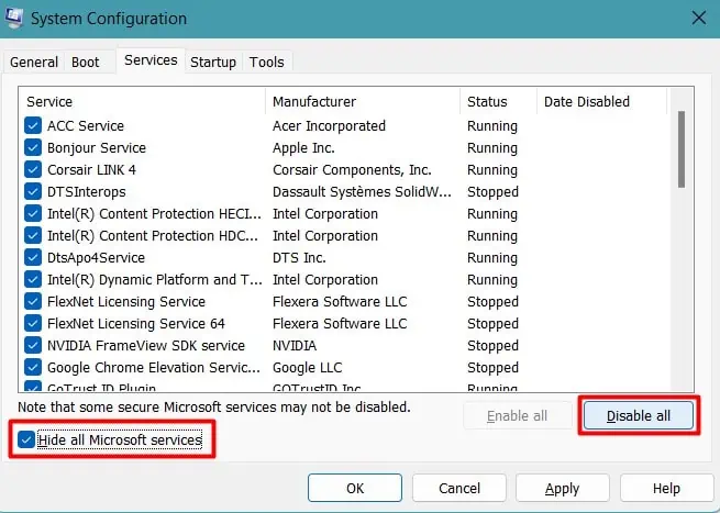 8 Ways to Fix Attempted_Write_to_Readonly_Memory BSOD Error 36 hide-all-microsoft-services