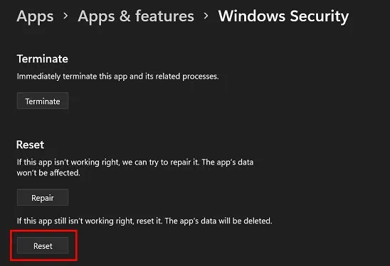 How to Reset Windows Security or Windows Defender - 4 Proven Ways 3 reset-button-to-reset-windows-security