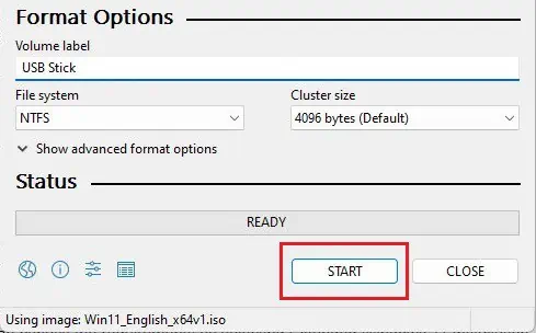 rufus-click-on-start