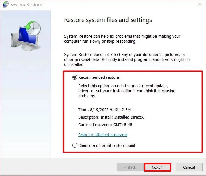 8 Ways to Fix Attempted_Write_to_Readonly_Memory BSOD Error 50 select-recommended-restore-in-resotr-system-files