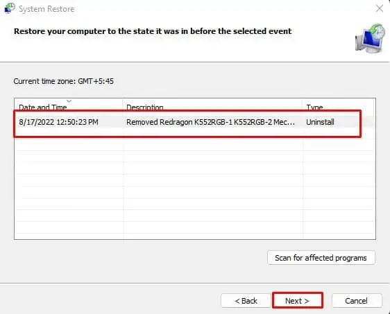 14 Ways to Fix 0x00000050 BSOD Error in Windows 66 select-restore-point-and-hit-next