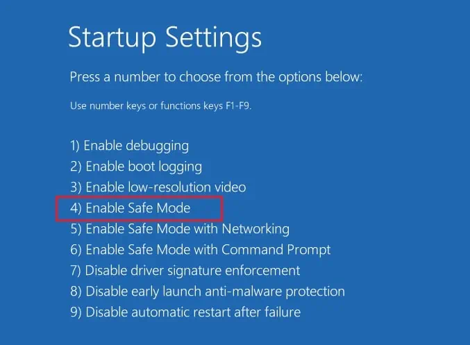 8 Ways to Fix Attempted_Write_to_Readonly_Memory BSOD Error 28 startup-settings-press-4-to-enable-safe-mode
