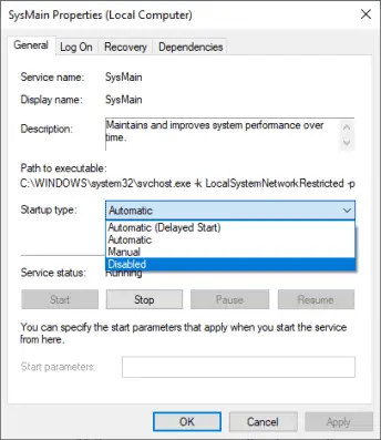 Fix: Microsoft Windows System Protection Background Tasks (SrTasks.exe) High CPU & Disk Usage 25 sysmain-properties-disable