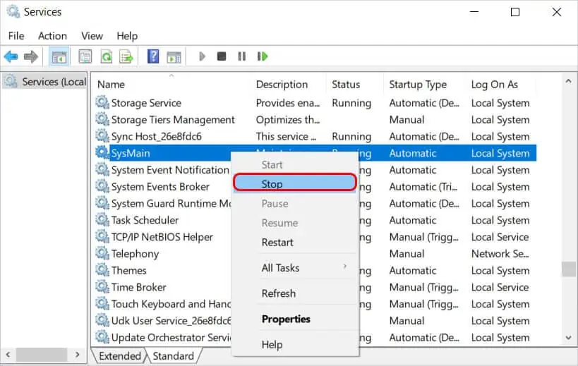 Fix: Microsoft Windows System Protection Background Tasks (SrTasks.exe) High CPU & Disk Usage 24 sysmain-stop