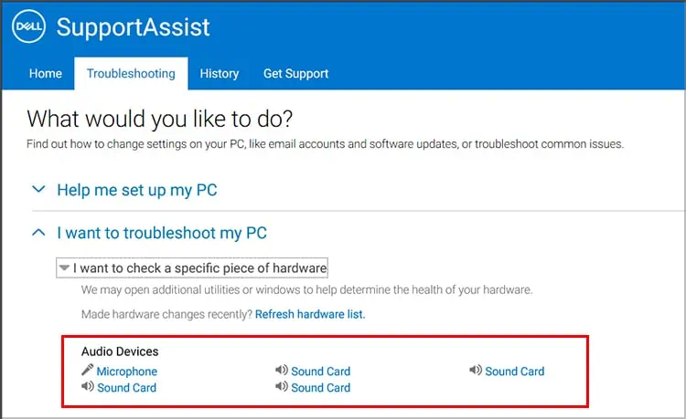 Dell-SupportAssist-Audio-Device-List