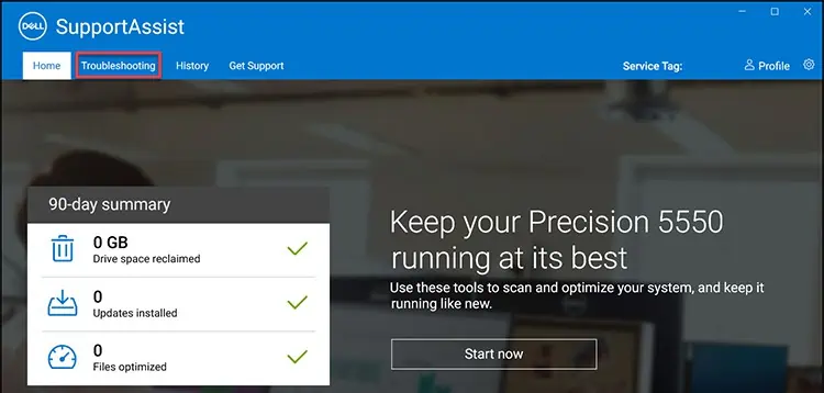 Dell-SupportAssist-Troubleshooting-Tab