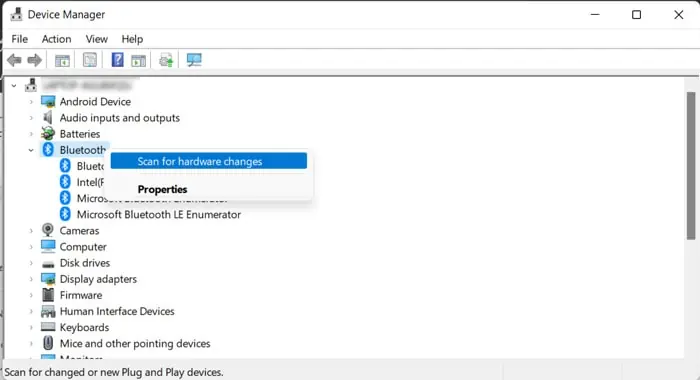 Scan-for-hardware-changes-bluwtooth