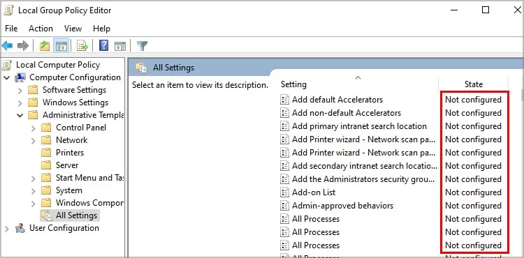 7 Ways to Fix “Some Settings Are Managed by your Organization” Error 27 Windows-GPEDIT-Computer-Administrative_Template-All_Settings-Set-Not_Configured