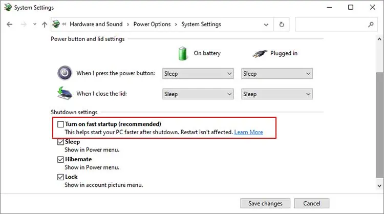 Fix: The Computer Has Rebooted From a Bugcheck 24 deselect-the-turn-on-fast-startup