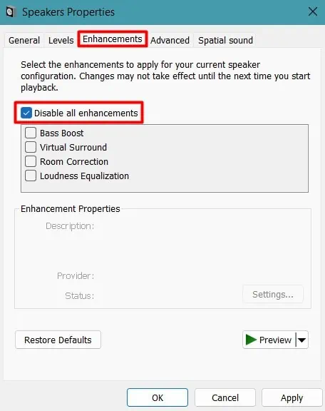 Speakers Making Static Noise? Here are 7 Ways to Fix it 18 disable-all-enhancements