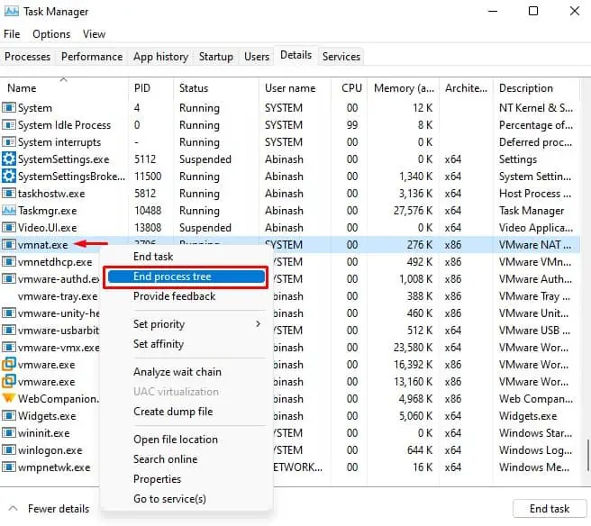 How to Fix “Failed to Open a Session For The Virtual Machine” Error? 26 end-process-tree-2