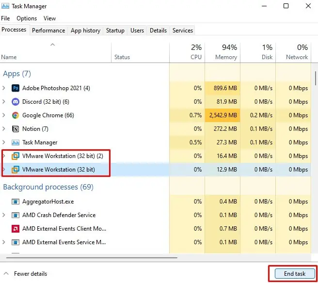 How to Fix “Failed to Open a Session For The Virtual Machine” Error? 25 end-task-Vmware