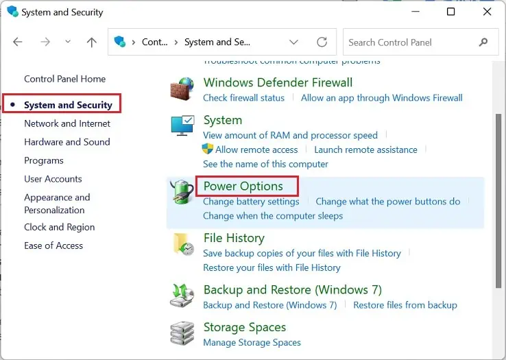 power-options-in-system-and-security