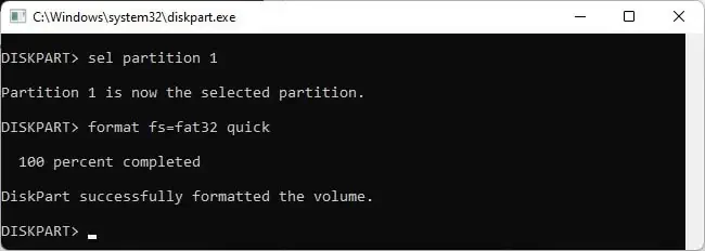 How to Format Hard Drive from Command Prompt 20 sel-partition-format-fsfat32-quick