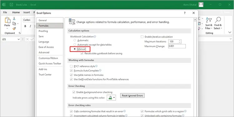 Fix: We Found a Problem with Some Content in Excel 18 Calculation-Options-MS-Excel