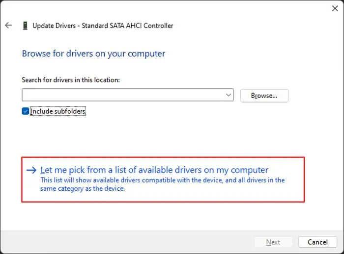 Fix: The Computer Has Rebooted From a Bugcheck 20 Let-me-pick-from-a-list-of-device-drivers-on-my-computer