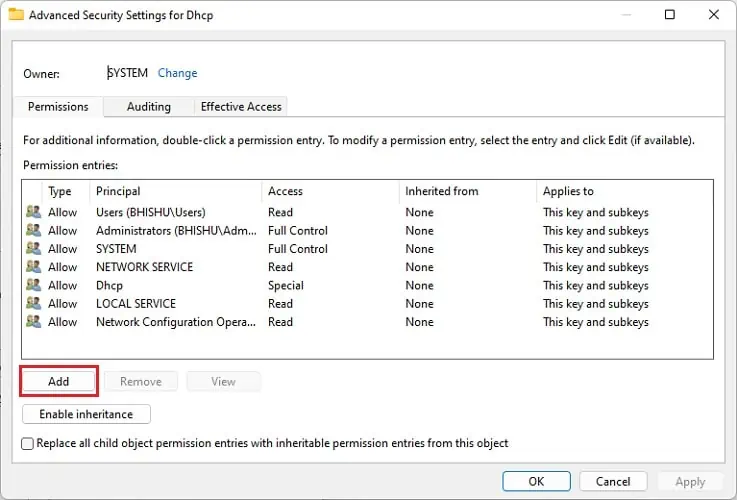 Fix: Windows Could Not Start the DHCP Client Service on Local Computer (12 Possible Ways) 59 add-button-in-advanced-security-settings-for-dhcp
