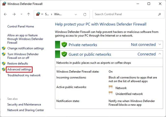 Fix: Windows Could Not Start the DHCP Client Service on Local Computer (12 Possible Ways) 75 advanced-settings-windows-defender-firewall
