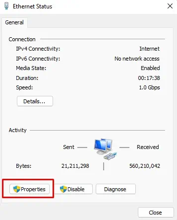 ethernet-status-properties