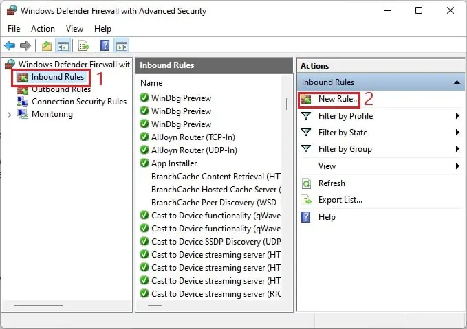 Fix: Windows Could Not Start the DHCP Client Service on Local Computer (12 Possible Ways) 76 inbound-rules-new-rule