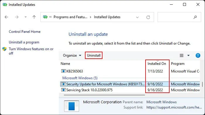 Fix: The Computer Has Rebooted From a Bugcheck 22 installed-on-uninstall