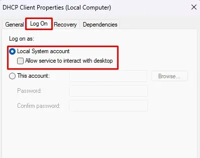 How to Fix Windows Could Not Start The Service on Local Computer Error 30 log-on-setting