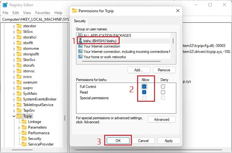 Fix: Windows Could Not Start the DHCP Client Service on Local Computer (12 Possible Ways) 64 permissions-for-tcpip