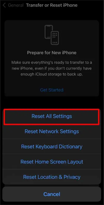 How to Fix “Find My Unavailable. Unable to Connect to Server” Error? 8 reset-all-settings-iphone-1