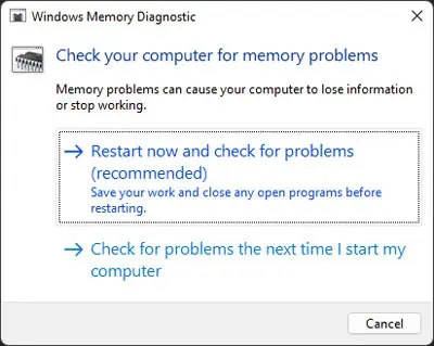 Fix: The Computer Has Rebooted From a Bugcheck 23 restart-now-memory-diagnostic