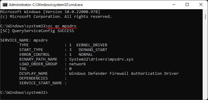 Fix: Windows Could Not Start the Windows Firewall Service on Local Computer Error 1068 15 sc-qc-mpsdrv