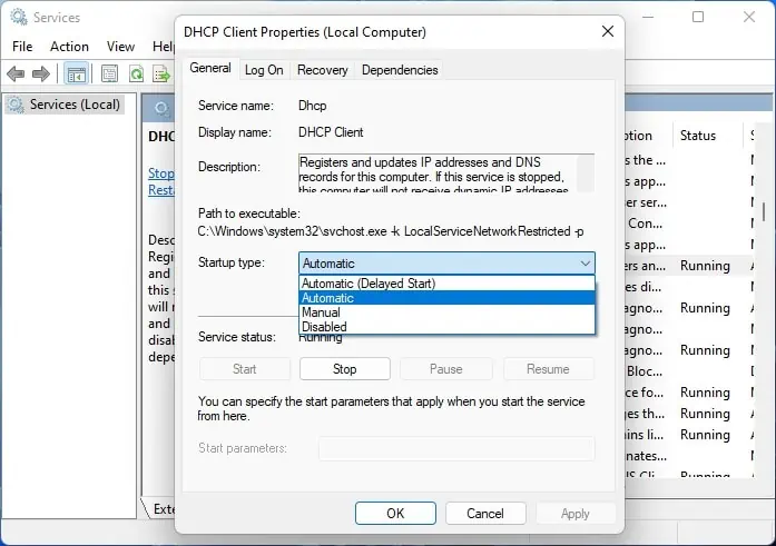 Fix: Windows Could Not Start the DHCP Client Service on Local Computer (12 Possible Ways) 65 startup-type-automatic-1
