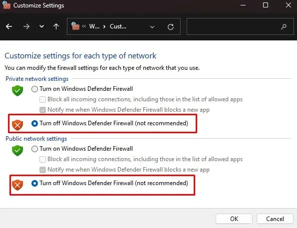 How to Fix Windows Could Not Start The Service on Local Computer Error 35 turn-off-windows-defender-firewall-2