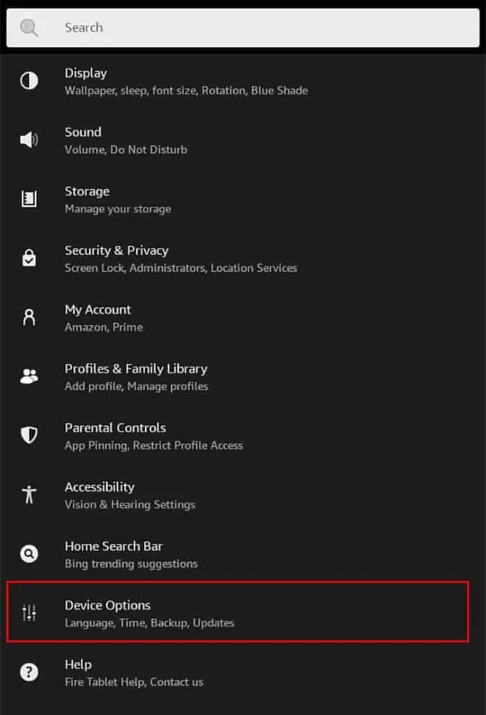 How to Reset an Amazon Fire Tablet 1 Choose-Device-Options-696x1024