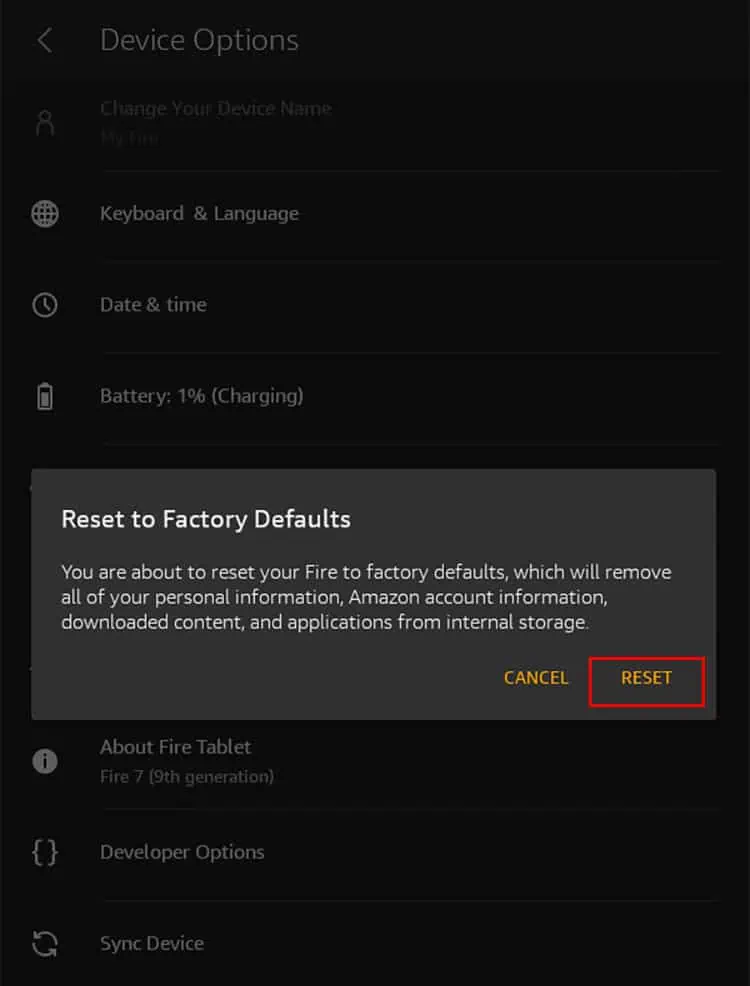 How to Reset an Amazon Fire Tablet 3 Choose-Reset