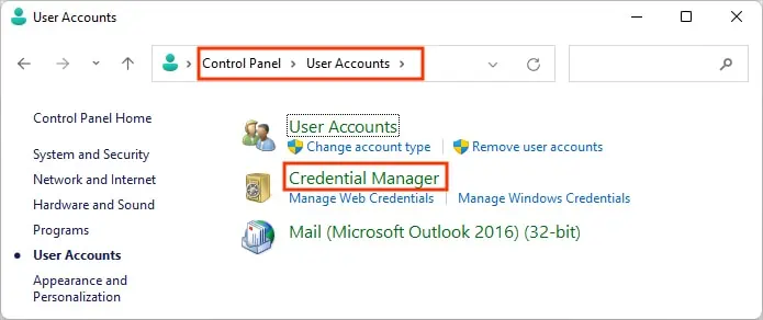 Credential-manager-Control-Panel