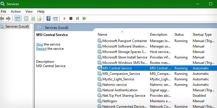 MSI Dragon Center Not Working? 7 Ways to Fix it 2 Locate-MSI-Central-Service-and-check-out-the-Status-and-Startup-type