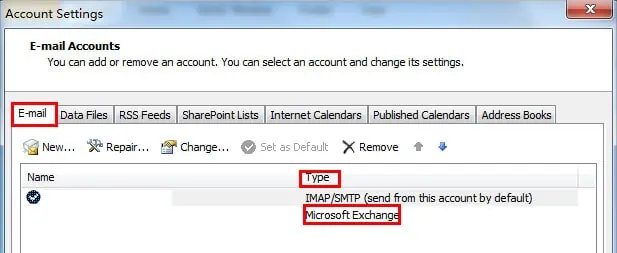 How to Recall or Reedit Email on Outlook 18 MS-Outlook-Account-Settings-Email-Type-1