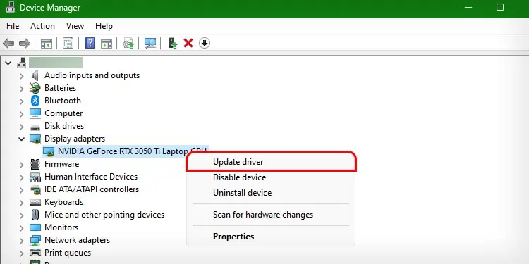 MSI Dragon Center Not Working? 7 Ways to Fix it 17 Right-click-on-the-GPU-driver-and-choose-Update-driver.