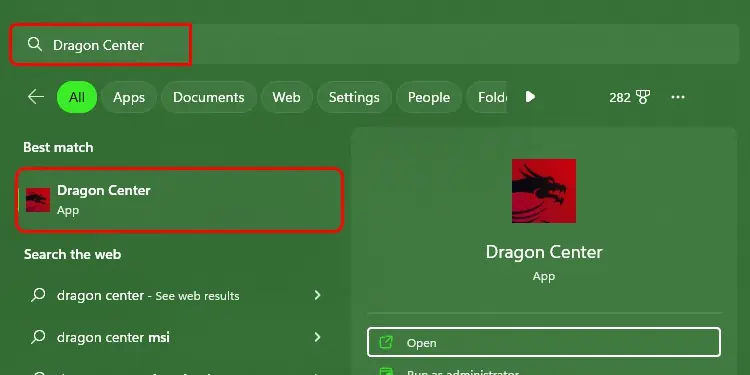MSI Dragon Center Not Working? 7 Ways to Fix it 5 Type-Dragon-Center-and-right-click-on-its-listed-app.-1