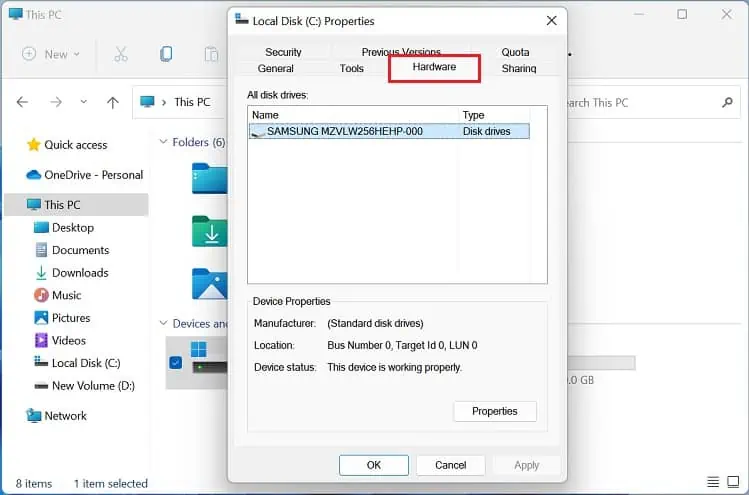 How to Check SSD or HDD in Laptop (4 Possible Ways) 11 check-model-number-in-local-disk-properties