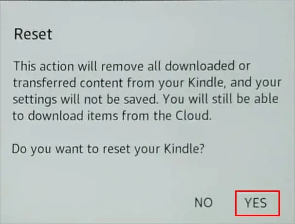 How to Reset an Amazon Fire Tablet 10 confirm-by-picking-Yes-option