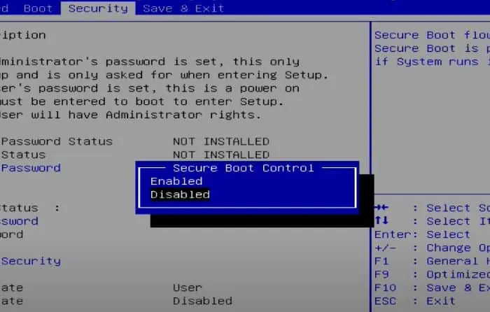 How to Fix "Hard Drive not Installed" Error on Laptop 15 disabled-secure-boot