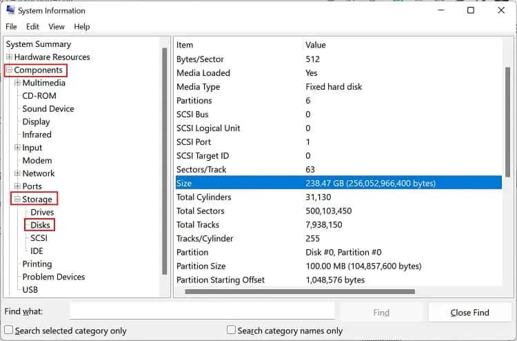 disk-size-in-system-information